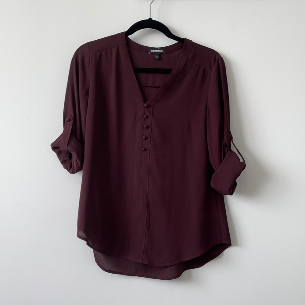 Express purple button down shirt small